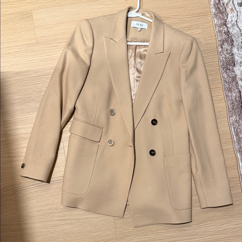 Reiss Tan Double-Breasted Blazer